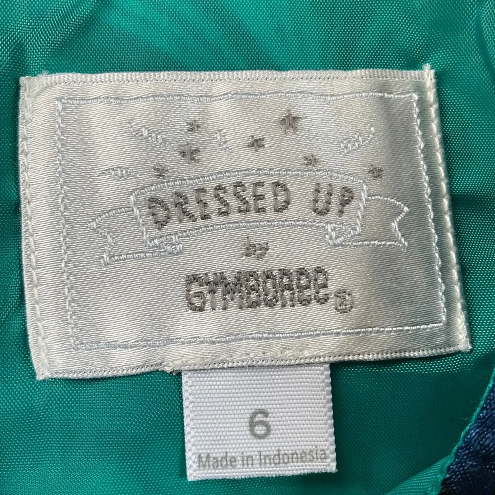 Gymboree‎ Dressed Up Girls Teal Navy Floral Glitter Party Dress Bow Size 6 Fancy